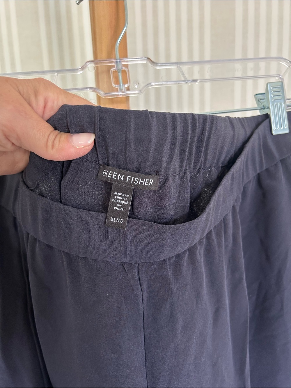 Eileen Fisher Silk Navy Wide-Leg Pants 100% Silk Pull-On Women’s Size XL - Picture 6 of 8